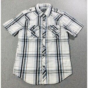 RERUN men’s Plaid Short Sleeve Western Style Shirt Size S